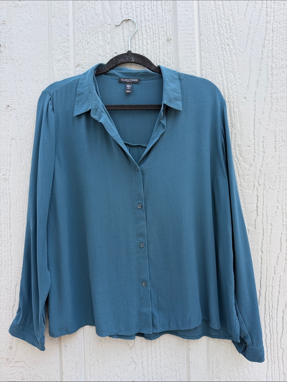 Eileen Fisher Button-Front Relaxed 100% Silk Shirt Size: PM